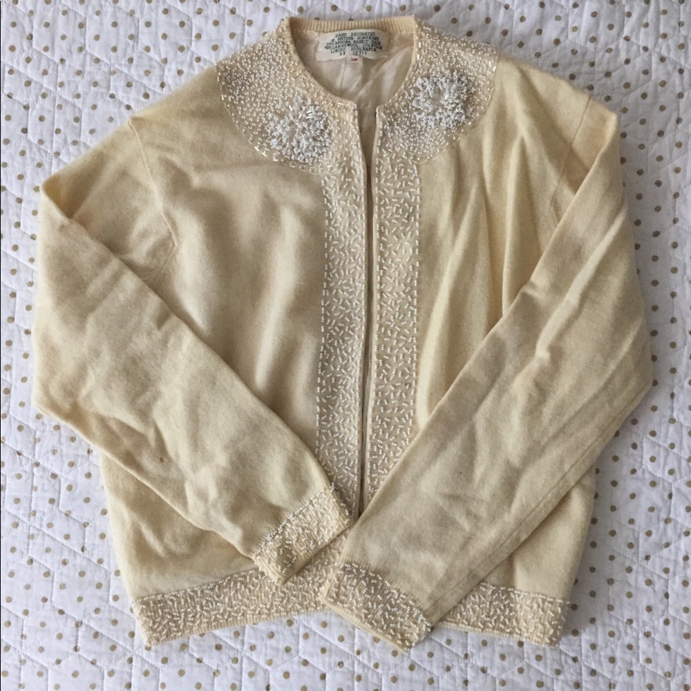 Vintage 1950’s Hand Beaded Wool Cardigan Size 38